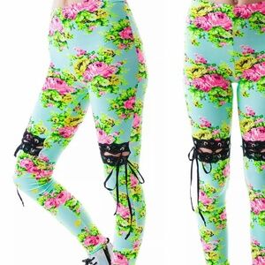 Lip Service 24 Hours Lace Up Floral Leggings Corset